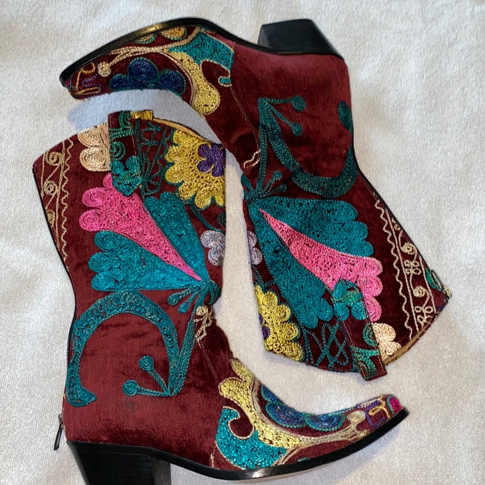 Velvet Rose embroidered velvet boots, 36, excellent condition.  No box